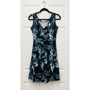 HUHOT Womens Tropical Floral V-Neck Sleeveless Fit & Flare Pocket Dress Small